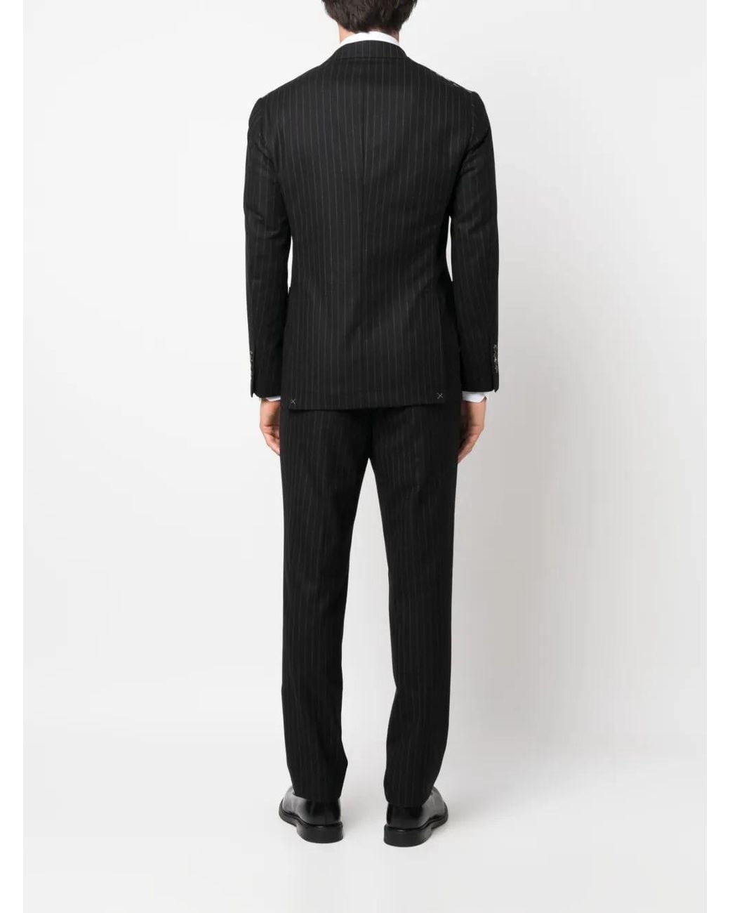 Brunello Cucinelli Black Virgin Wool Pinstripe Suit for men