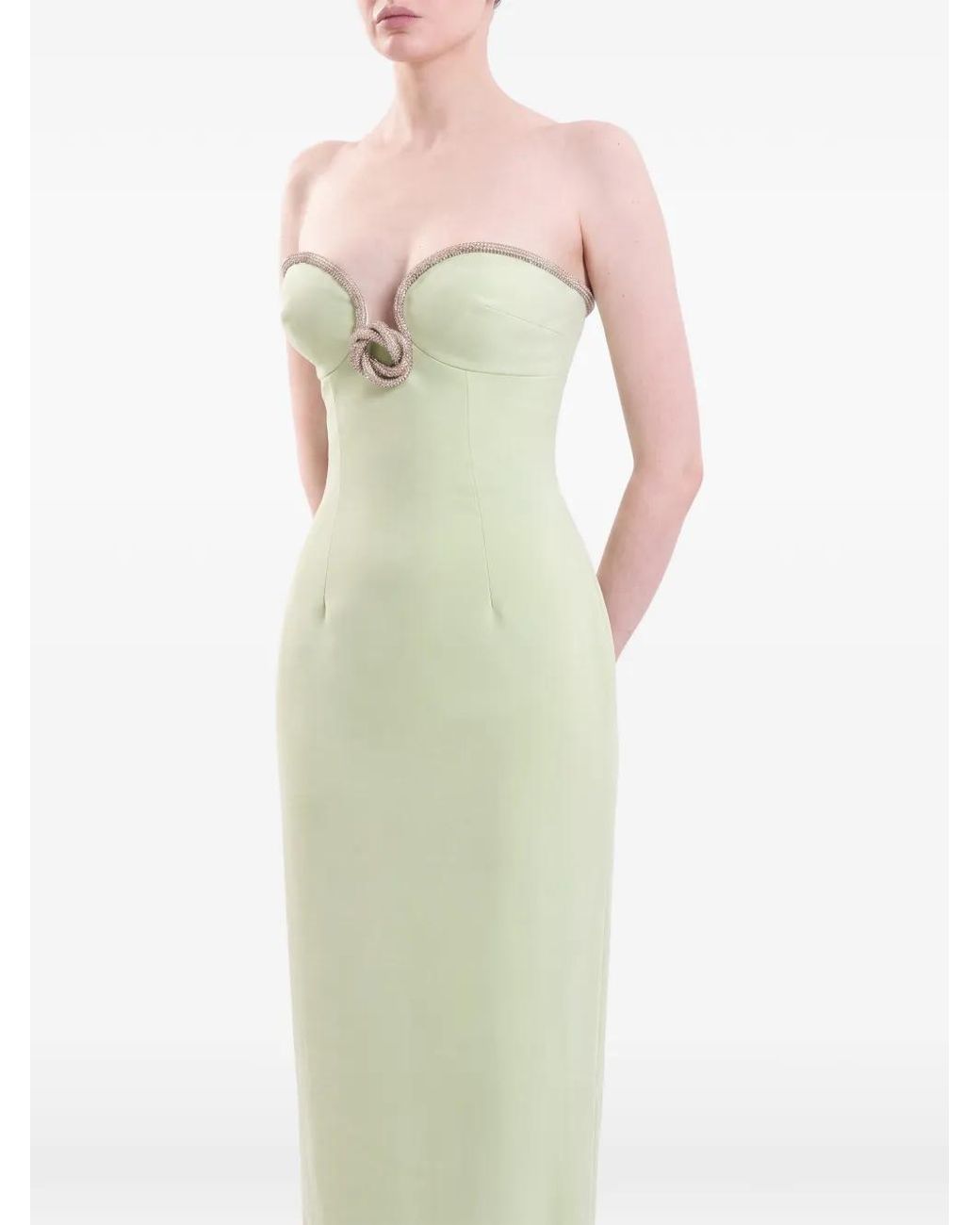 Saiid Kobeisy Green Crystal-Embellished Strapless Midi Dress
