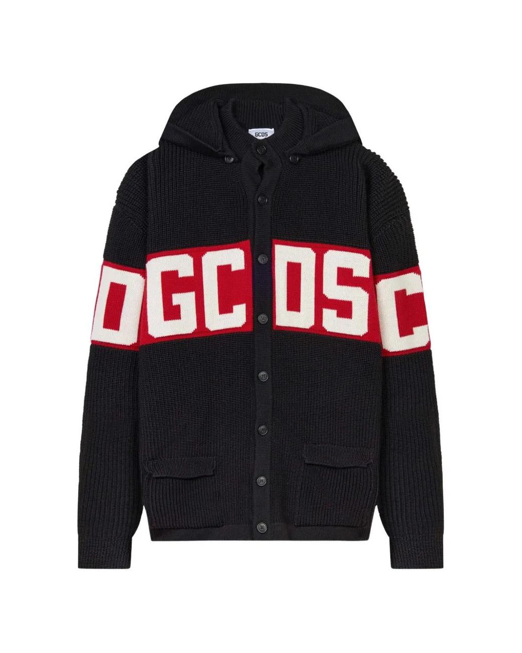 Gcds Red Logo-Band Ribbed-Knit Hoodie for men