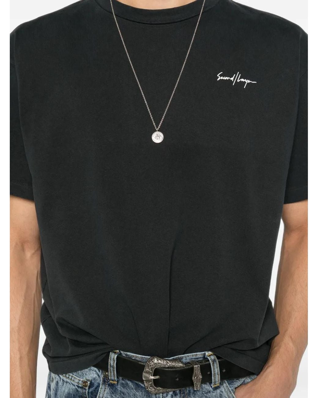 Second/Layer Black T-Shirt À Imprimé Graphique for men