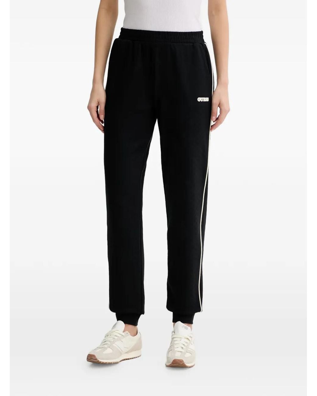 Guess Black Logo-Patch Side-Stripe Track Pants