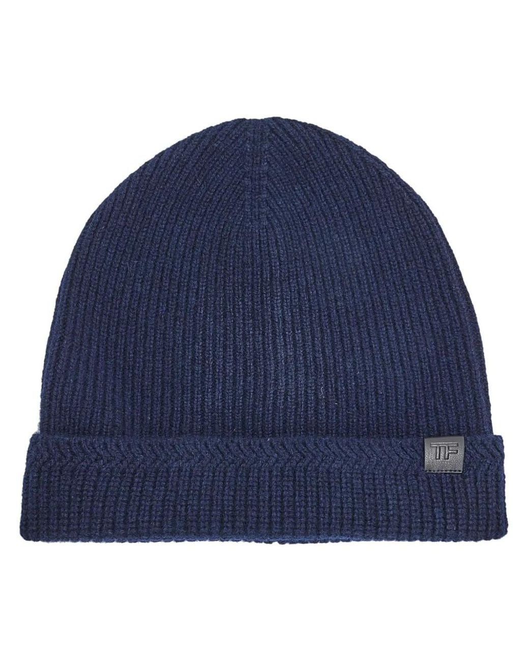 Tom Ford Blue Logo-Patch Ribbed-Knit Beanie for men
