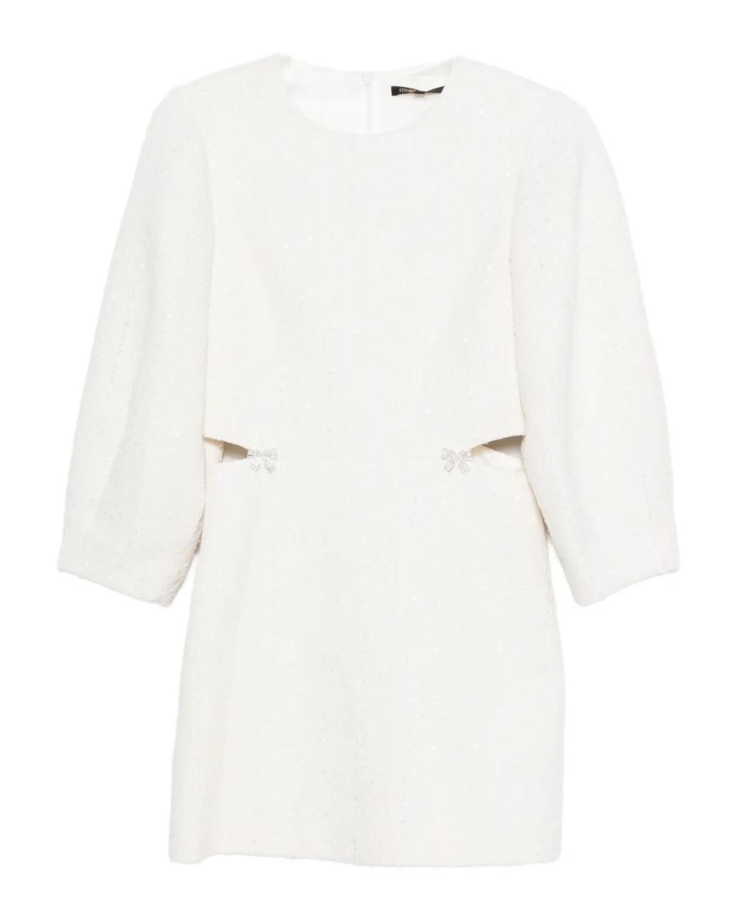 Maje White Short Balloon-Sleeve Tweed Dress