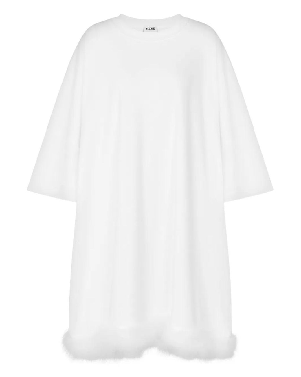 Moschino White Feather-Trim Short-Sleeve Dress