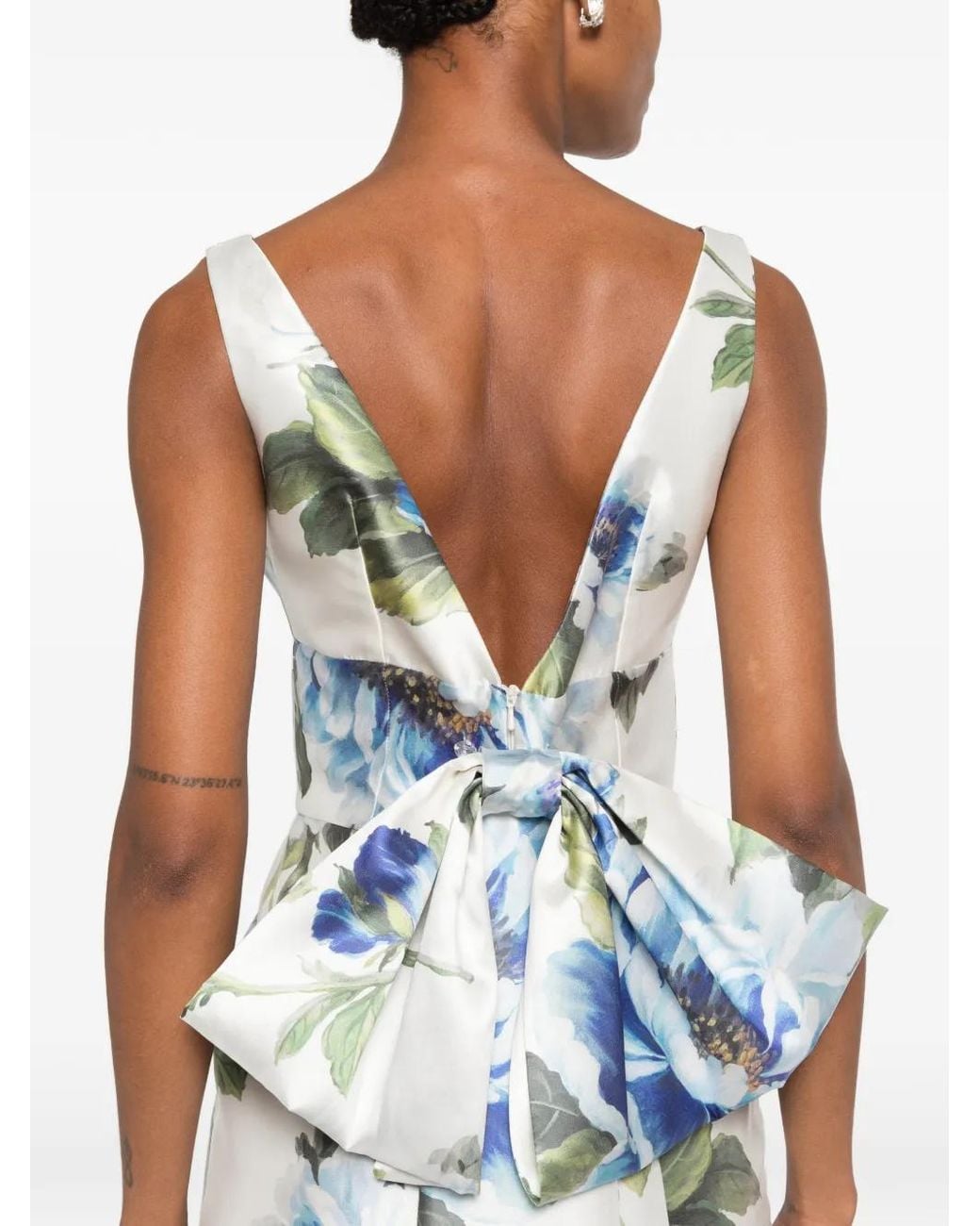 SILK LOVE & LACE Blue Coralia Floral-Print Bow-Detail Maxi Dress