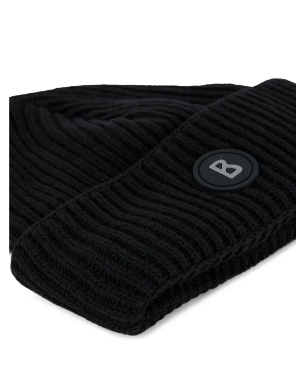 Bogner Black Gustav's Ribbed-Knit Beanie Hat for men