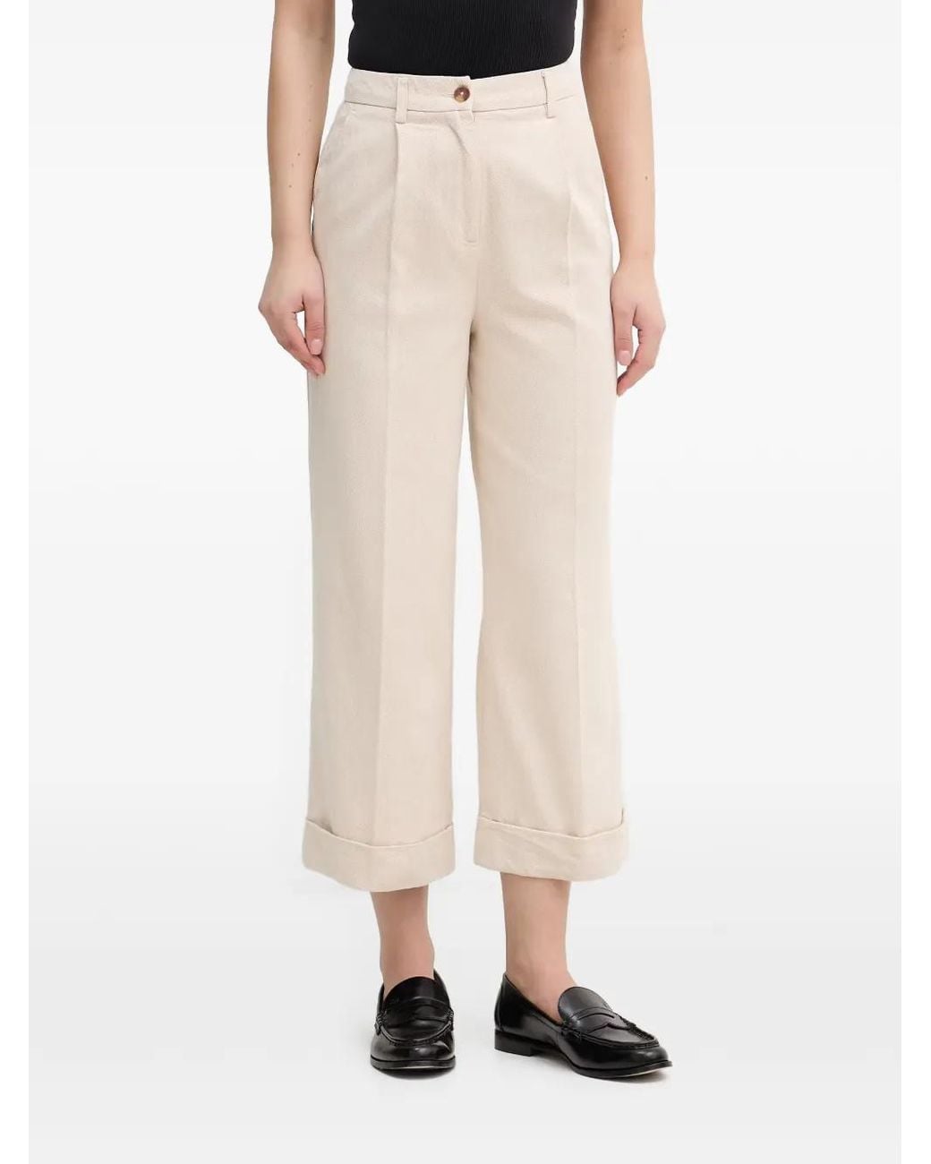 Benetton Natural Pleated Turn-Up Trousers