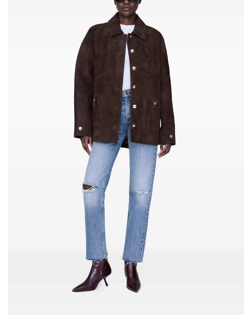 Anine Bing Brown Button Suede Jacket