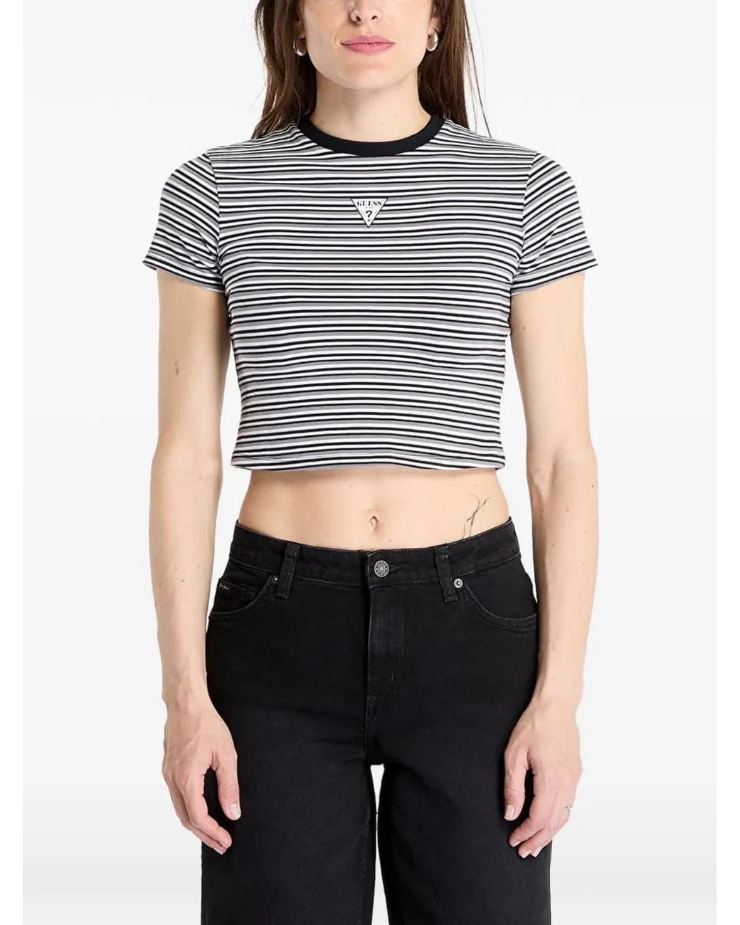 Guess Gray Go Core Stripe-Print T-Shirt
