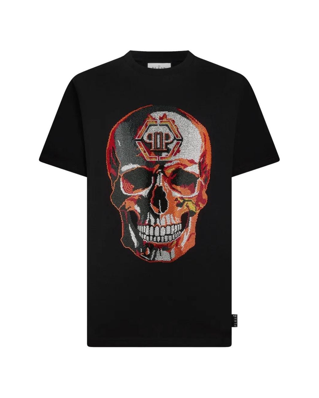 Philipp Plein Black Rhinestone-Skull T-Shirt for men