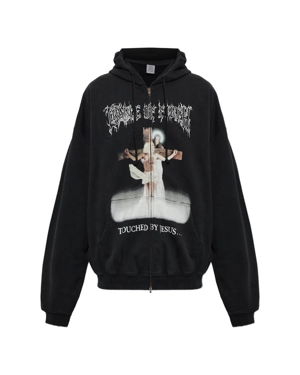 Vetements Black Graphic-Print Zip-Up Hoodie for men