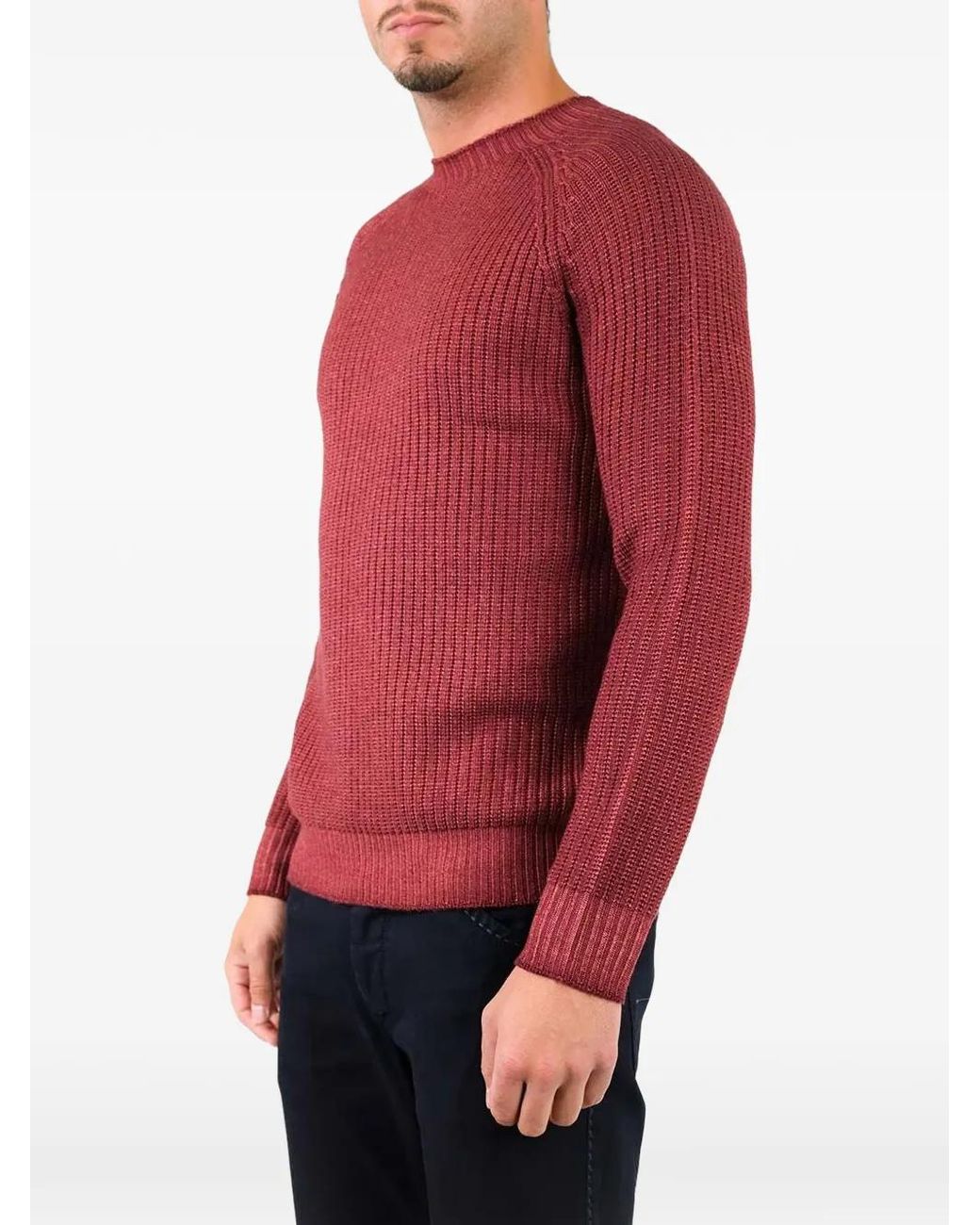 Al Duca D'aosta Red Ribbed-Knit Raglan-Sleeve Sweater for men