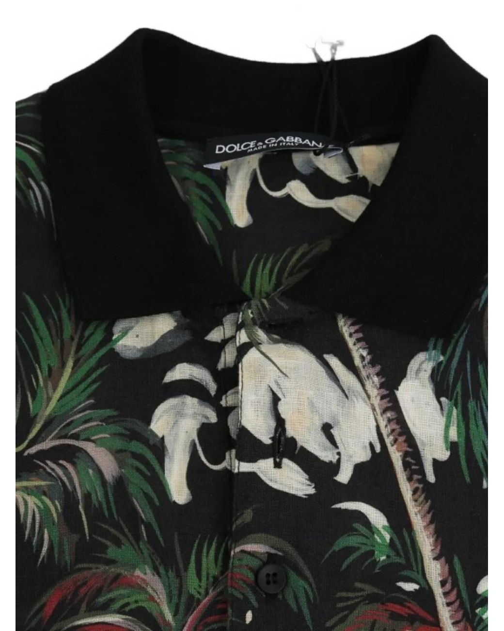 Dolce & Gabbana Black Tropical-Print Volcano-Print Polo Shirt for men