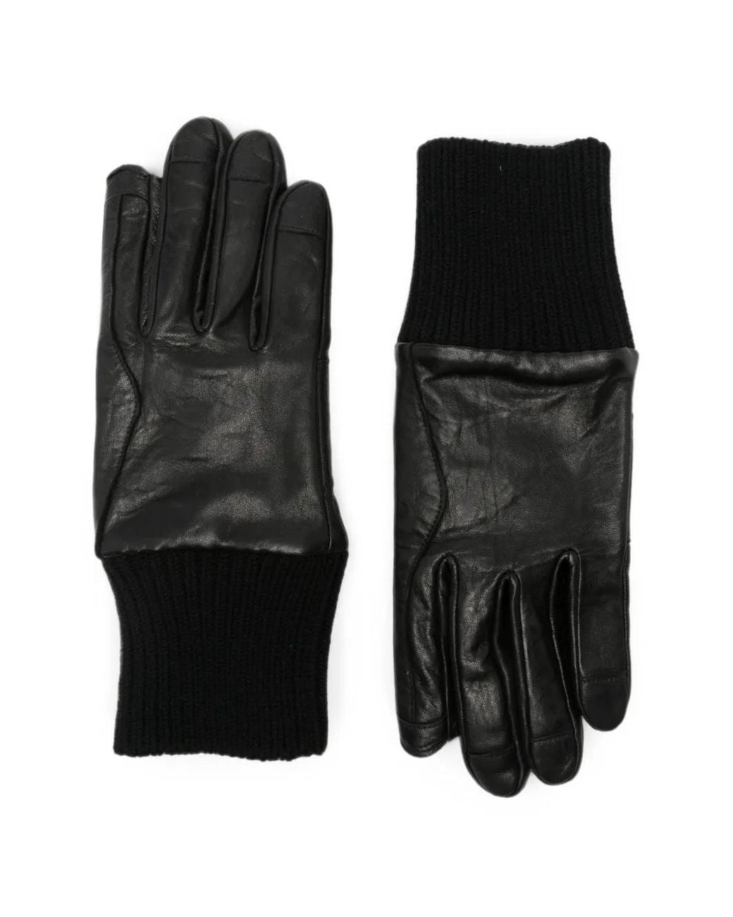 Rick Owens Black Ribbed-Cuff Leather Gloves for men