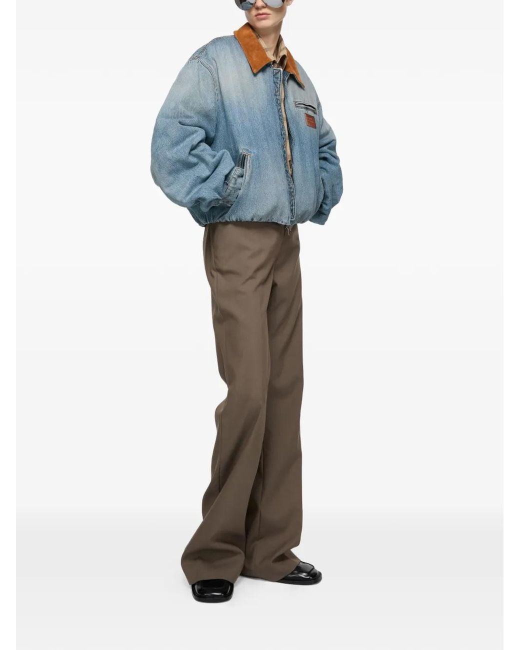 Acne Blue Logo-Patch Bomber Jacket