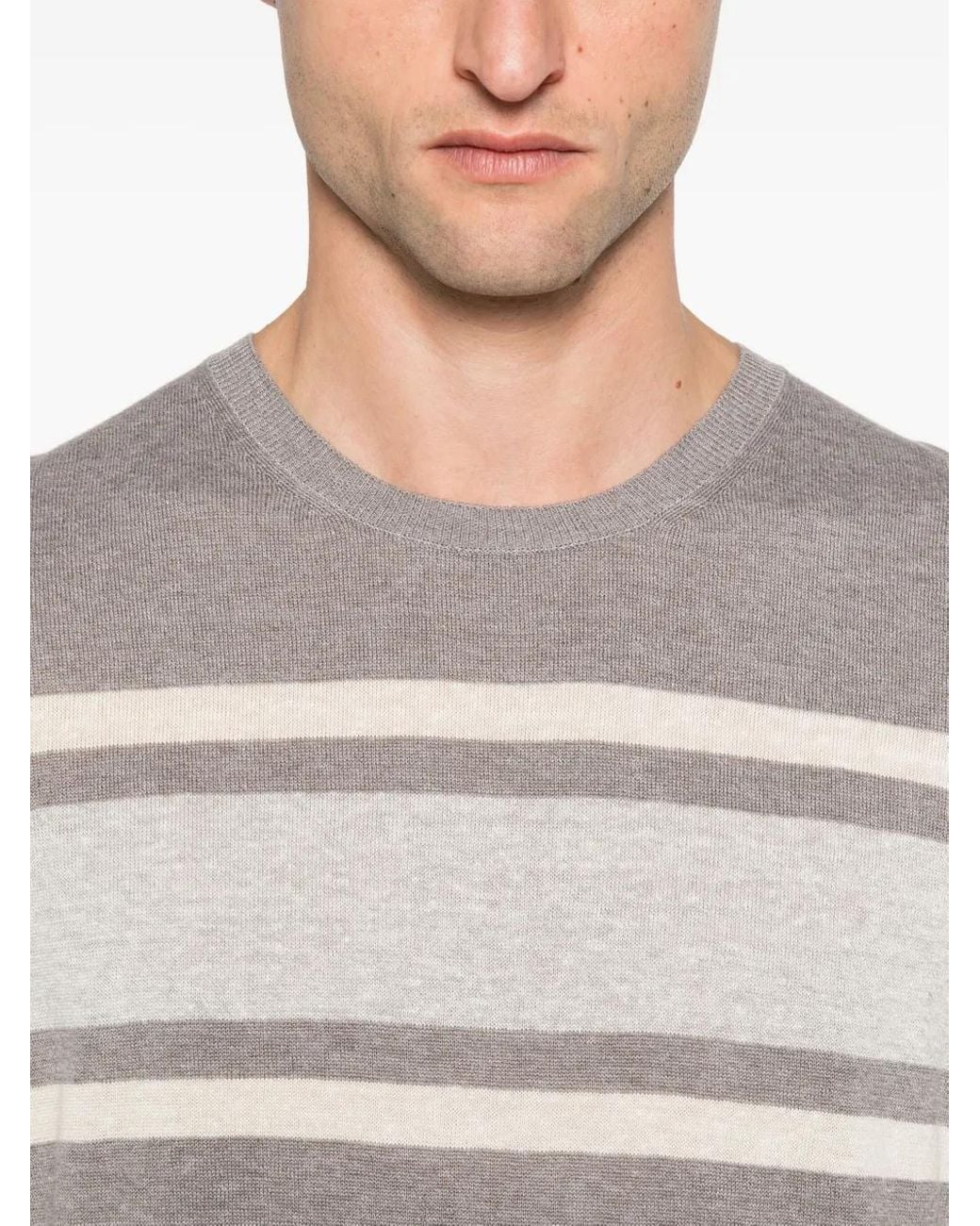 Gran Sasso Gray Stripe-Detail T-Shirt for men