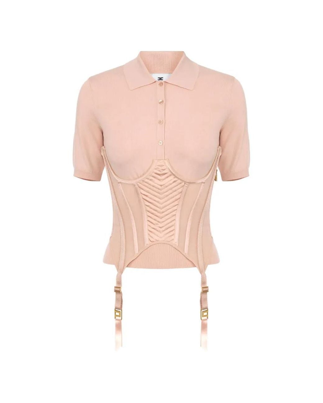 Elisabetta Franchi Pink Knit Bustier-Style Polo Shirt