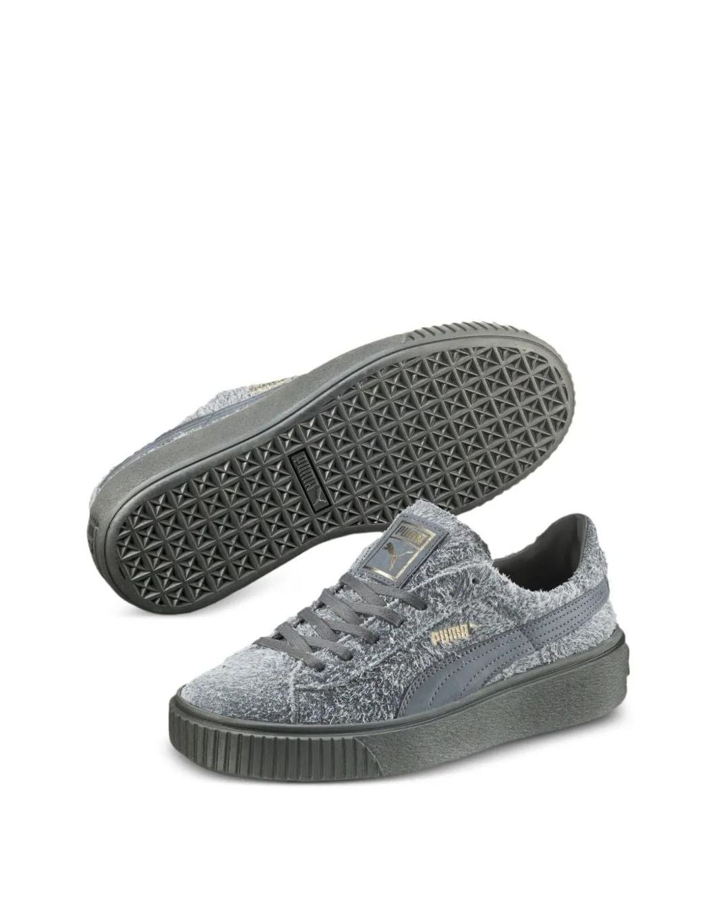 PUMA Gray Elemental Platform Textured Suede Sneakers