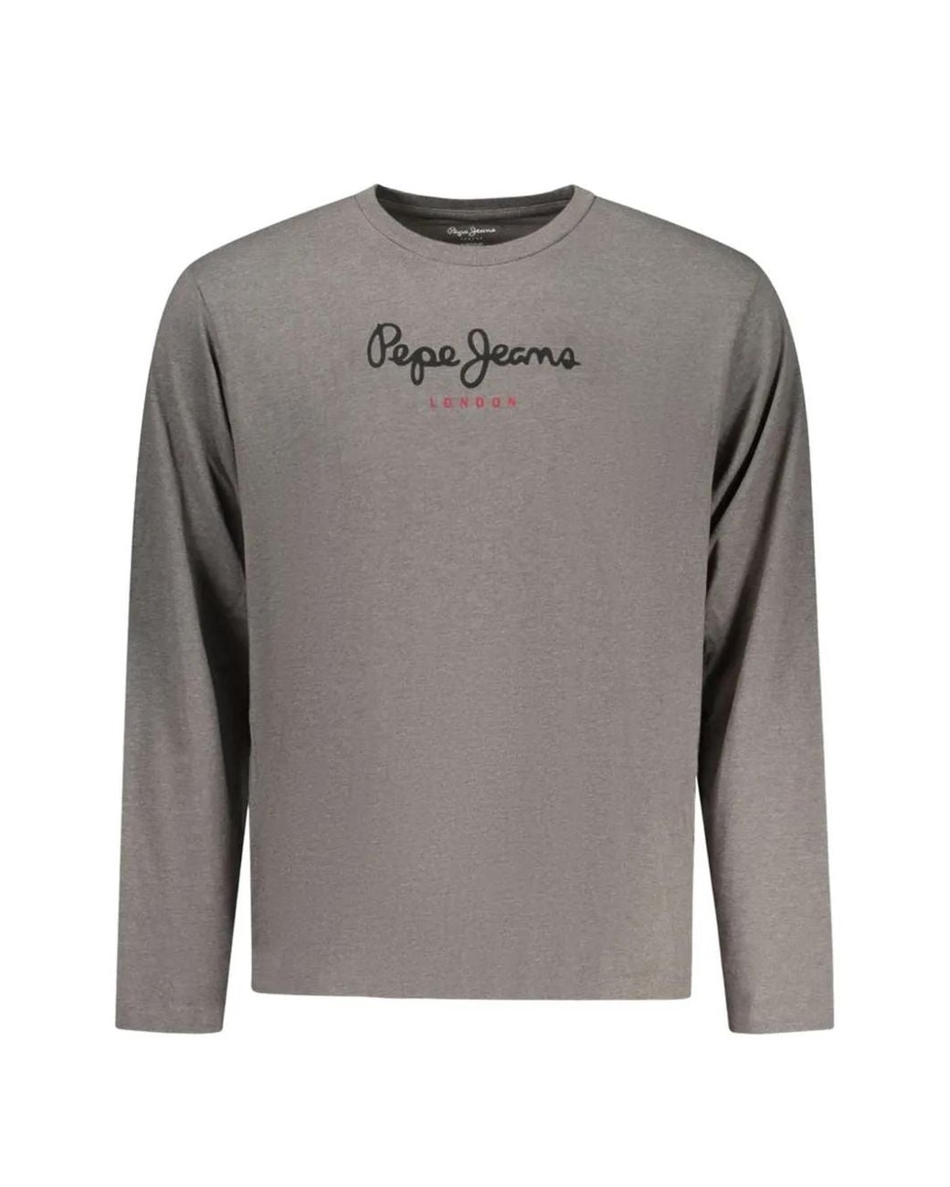 Pepe Jeans Gray Logo-Print Long-Sleeve Cotton T-Shirt for men