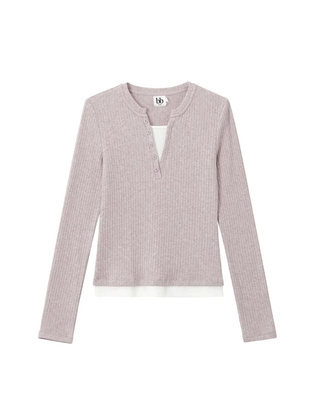 B+ AB White Ribbed-Knit Layered-Effect Top