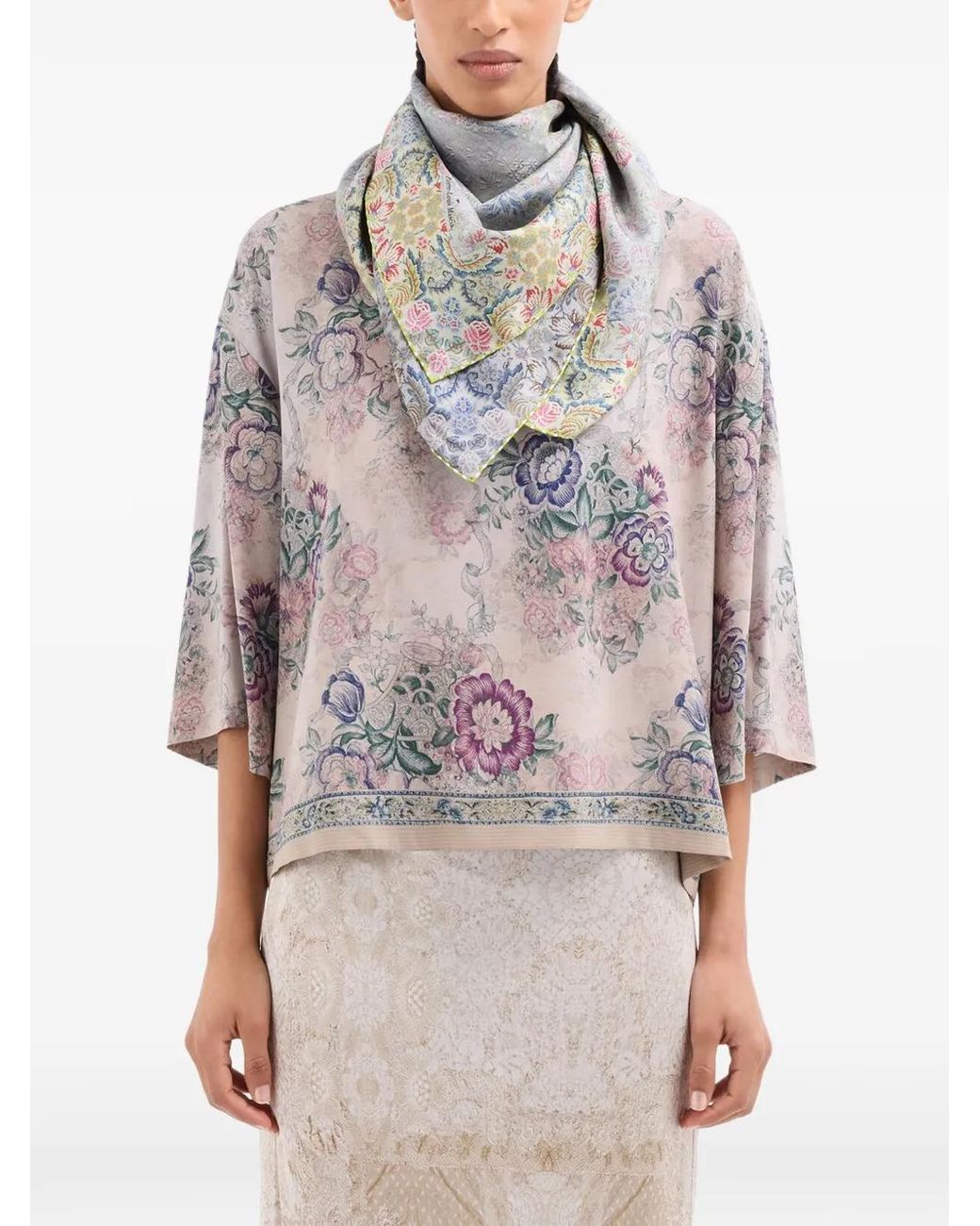 Pierre Louis Mascia Gray Floral Print Scarf