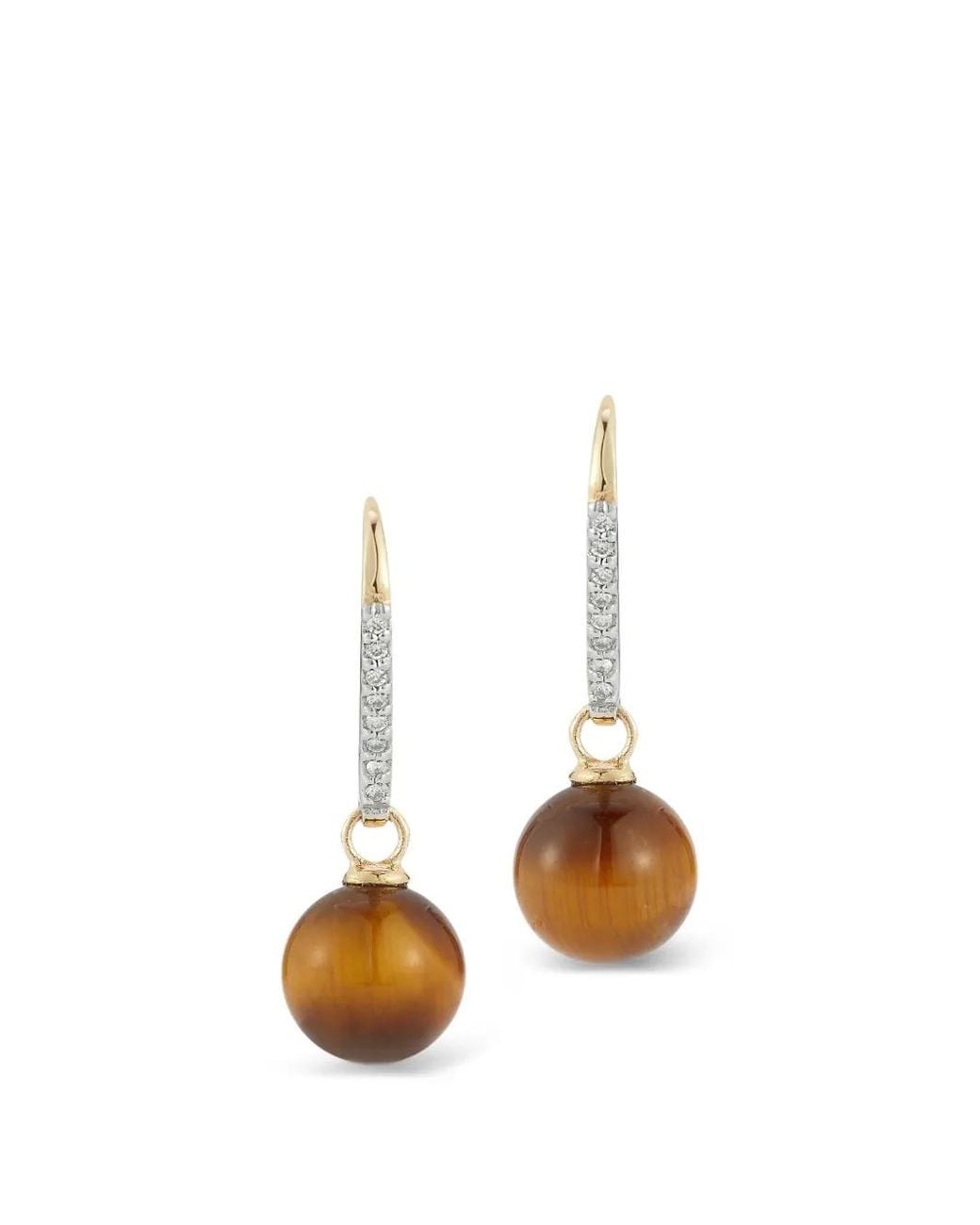 Mateo White Single Tiger-Eye And Diamond Drop Earrings