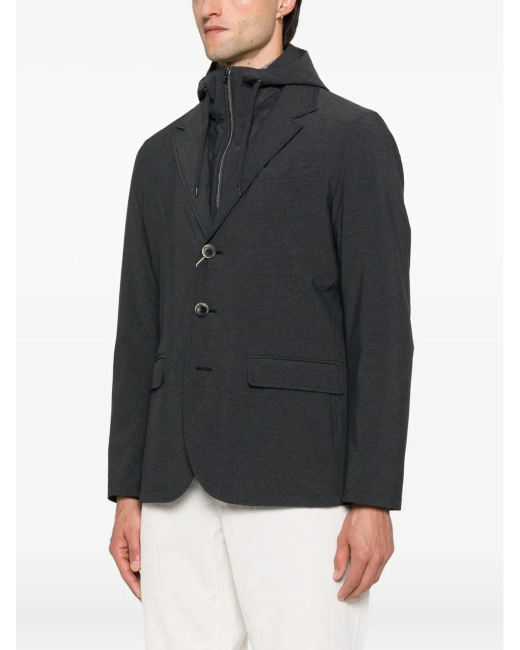 Herno Black Tailored Jacket With Detachable Hood for men