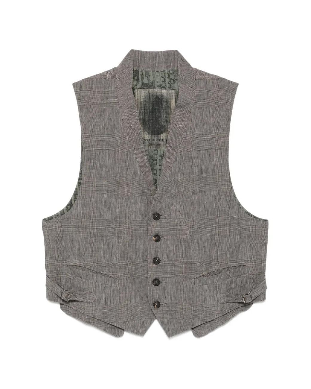 Ziggy Chen Gray Check-Pattern Waistcoat for men