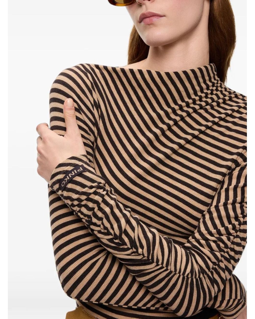 Pinko Natural Lilium Striped Wool-Blend Mock-Turtleneck Sweater