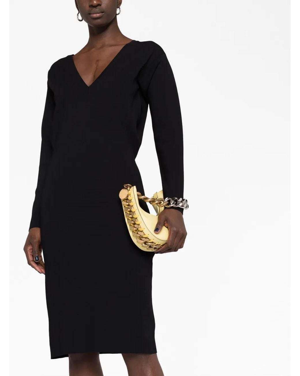 Stella McCartney Black V-Neck Knitted Midi Dress