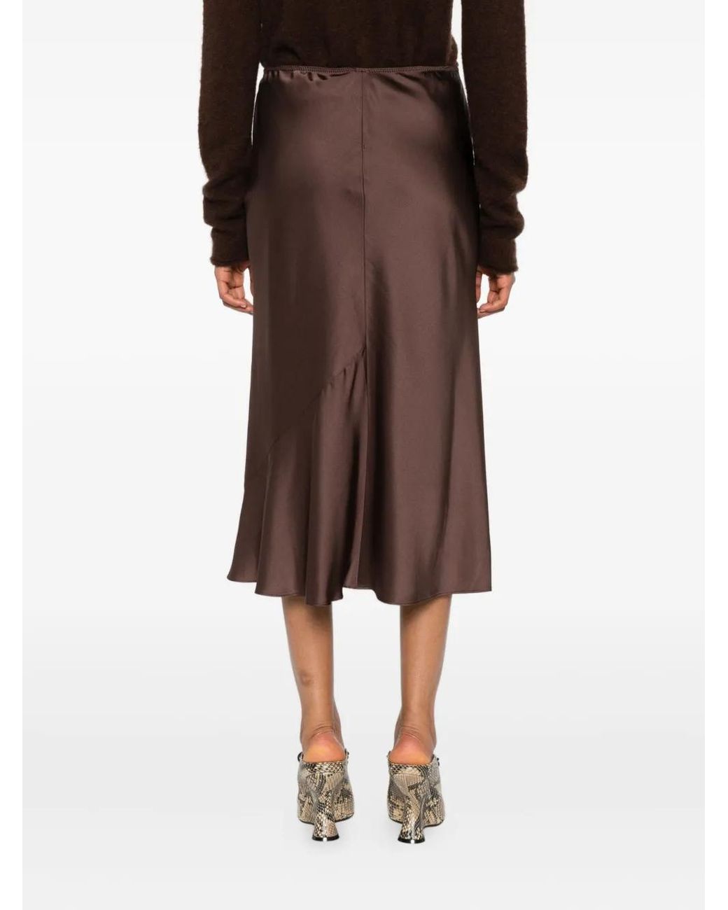 Dorothee Schumacher Brown Bias-Cut Satin Midi Skirt