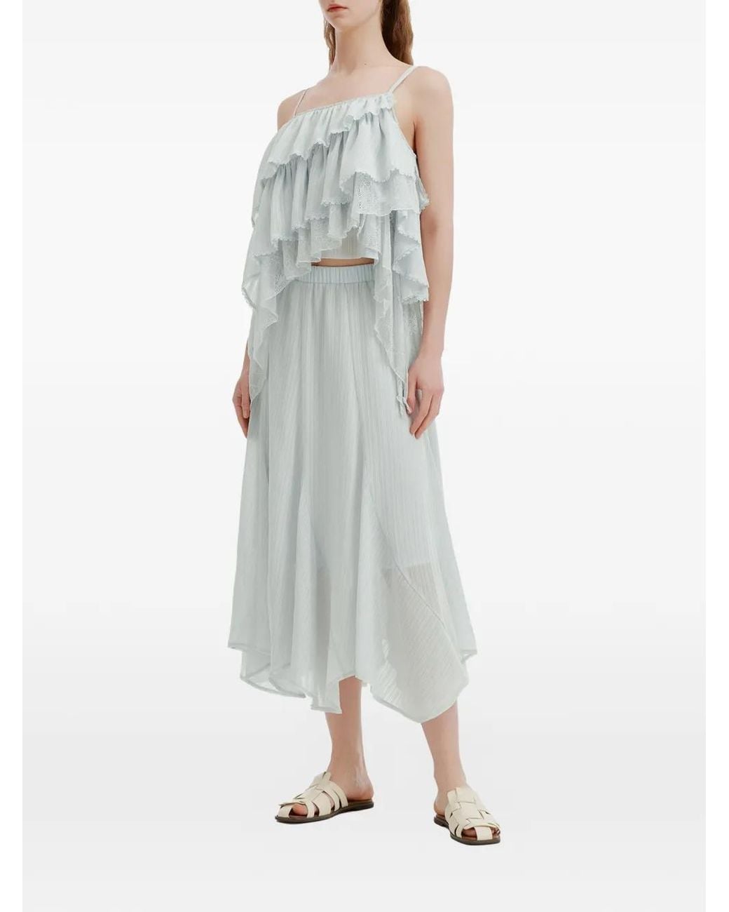 B+ AB White Ruffled Lace-Trim Dress
