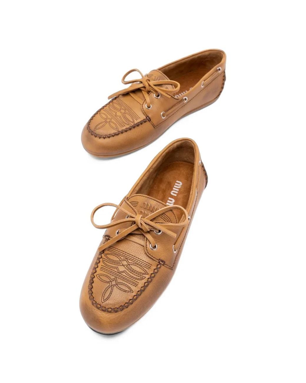 Miu Miu Brown Western-Inspired Embroidered Loafers