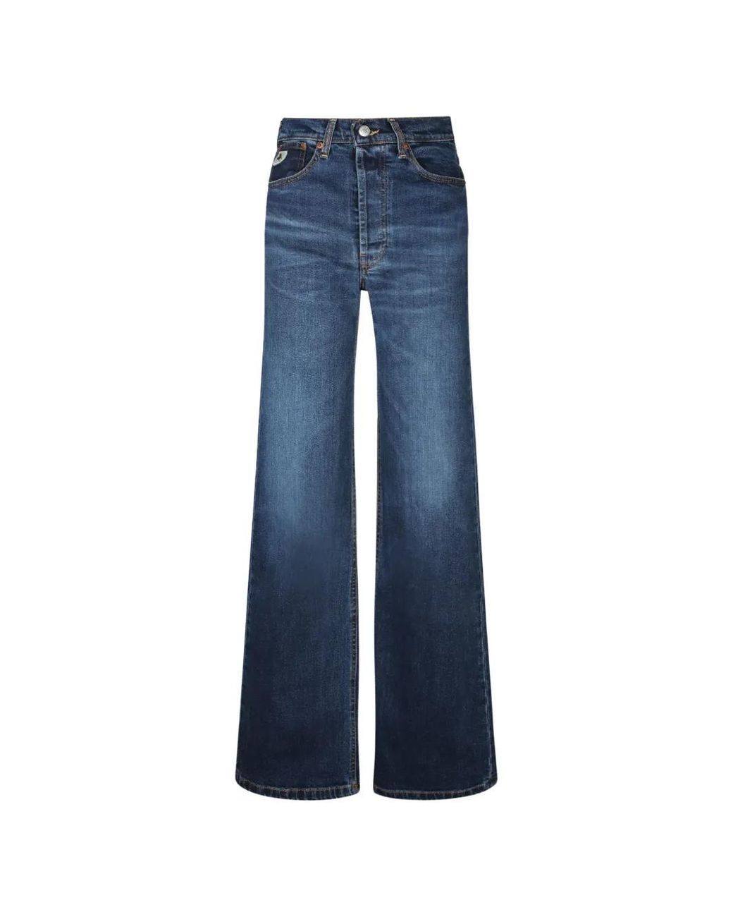 Lois Blue Logo-Patch Wide-Leg Jeans