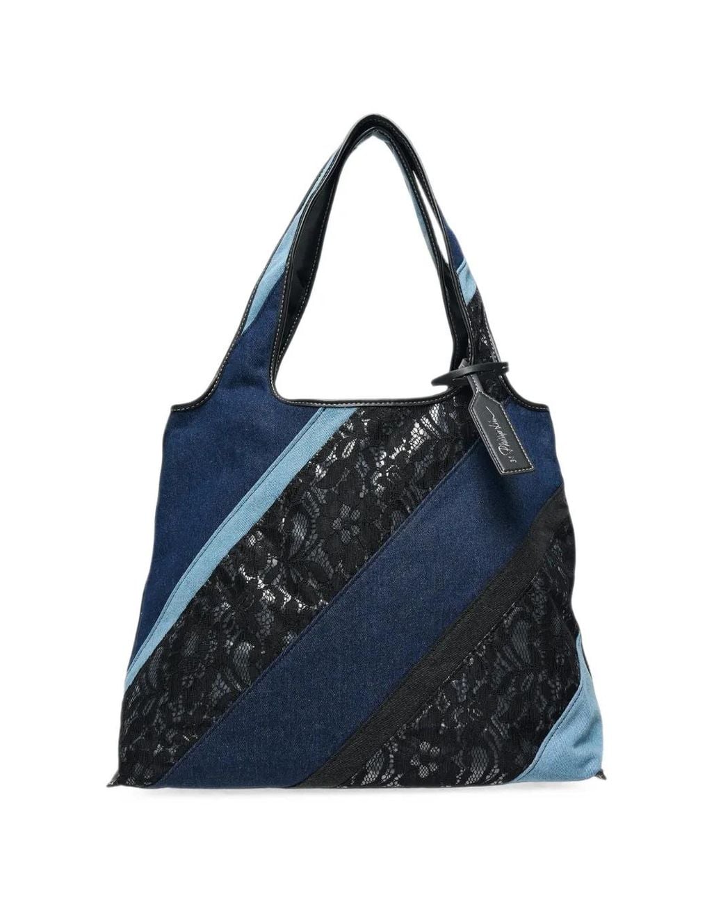 3.1 Phillip Lim Blue Lace-Panelled Patchwork Tote Bag