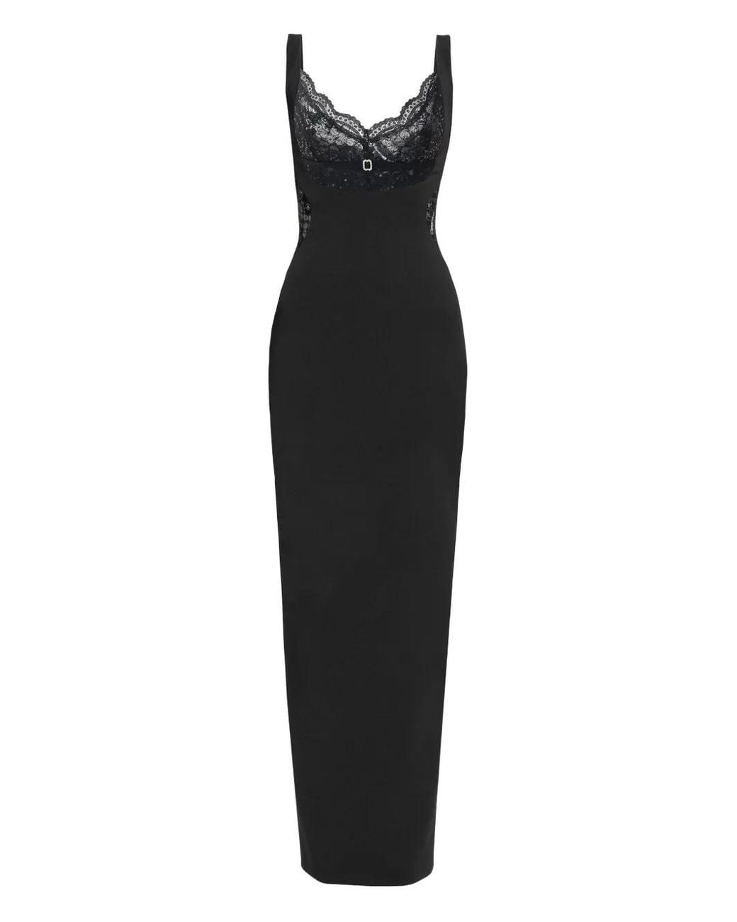 Nissa Black Lace-Detail Crepe Maxi Dress