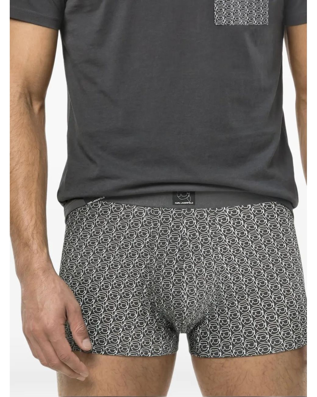 Karl Lagerfeld Gray Coffret Cadeau Ikon T-Shirt & Caleçon De Pyjama for men