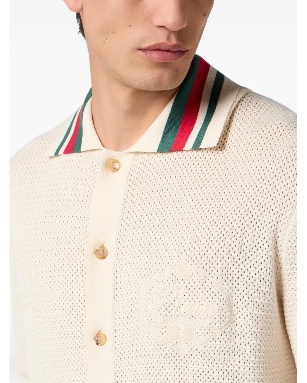 Philipp Plein White Buttoned Striped Shirt for men