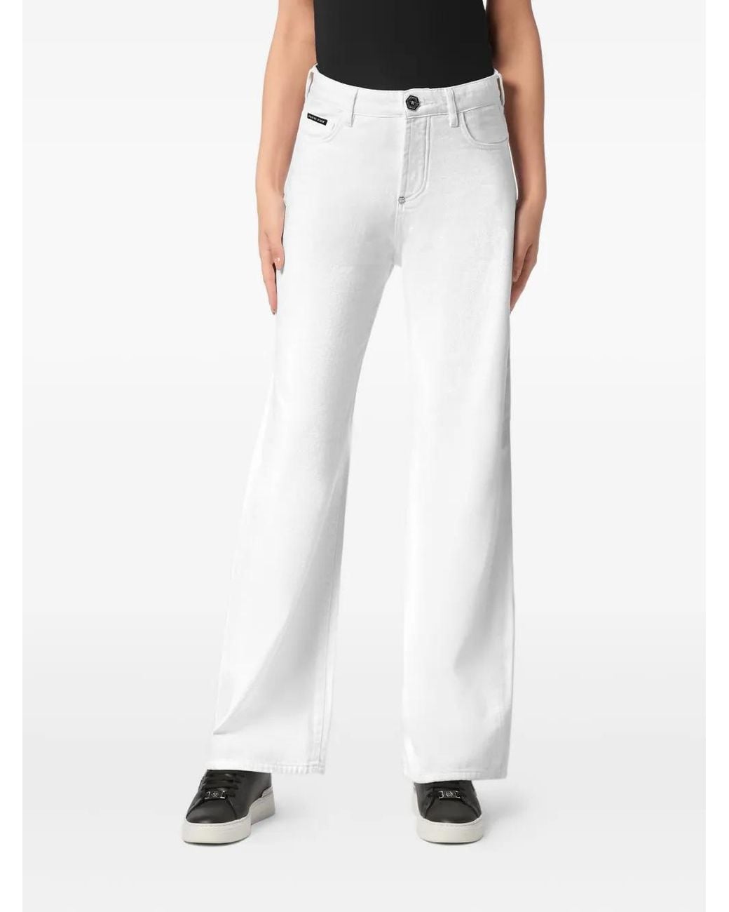 Philipp Plein White Logo-Embroidered Jeans
