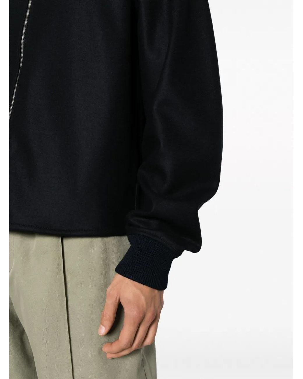 Jil Sander Black Zip-Up Wool Bomber Jacket for men