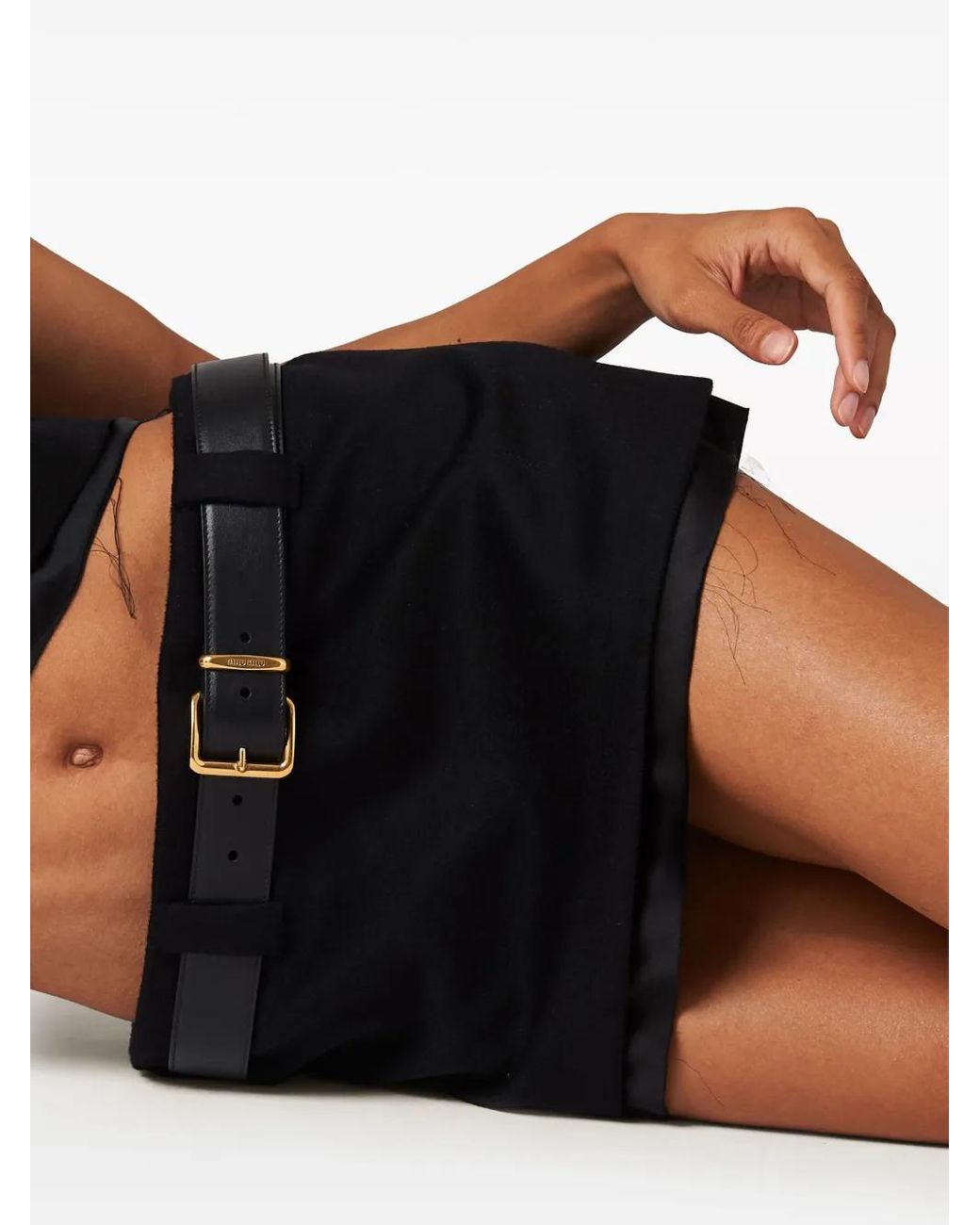 Miu Miu Black Satin-Trim Velour Miniskirt