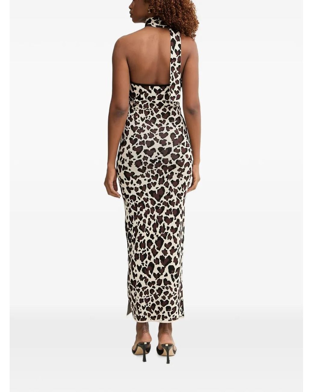 Silvian Heach White Leopard-Print Halterneck Maxi Dress