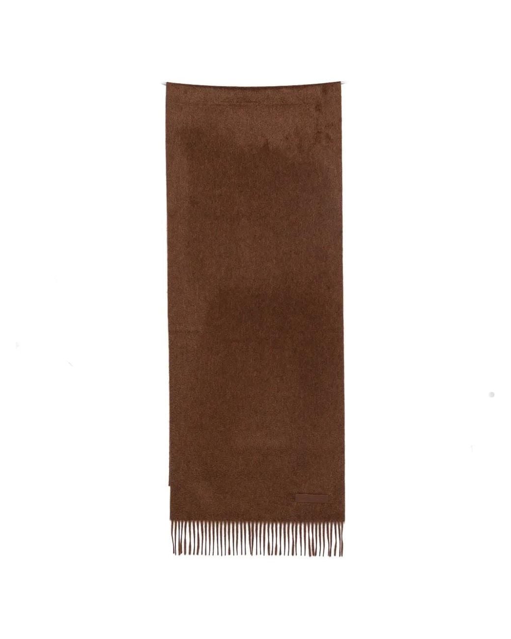 Zegna Brown Fringed Logo-Patch Scarf for men
