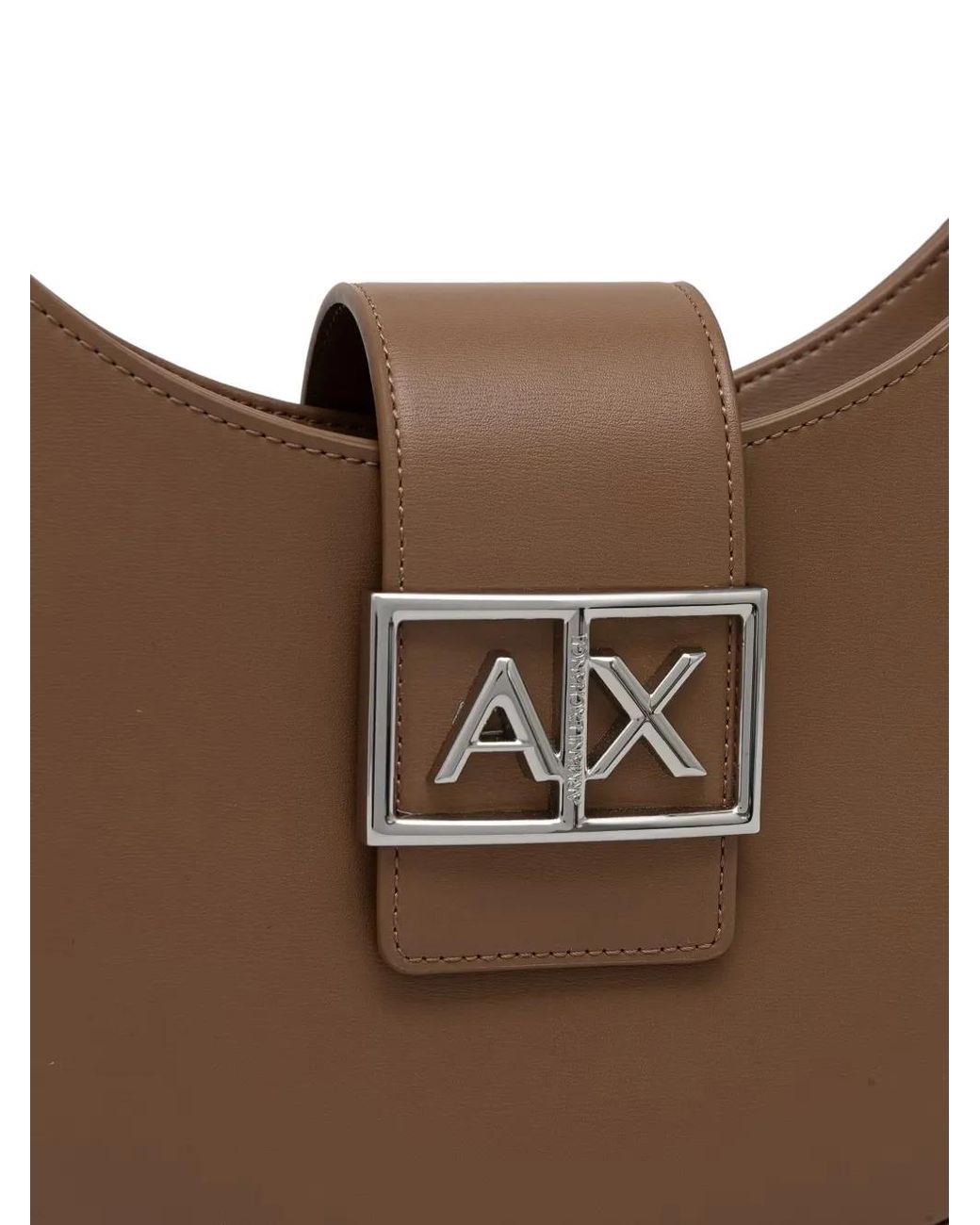 ARMANI EXCHANGE White Logo-Plaque Crescent Shoulder Bag