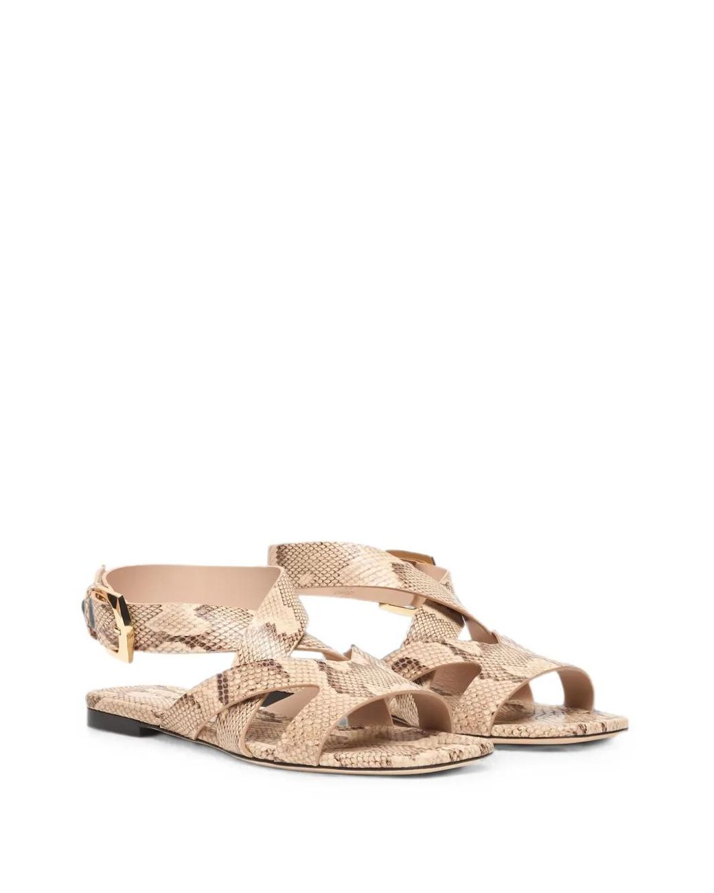 Stuart Weitzman Natural Snake-Effect Square-Toe Sandals