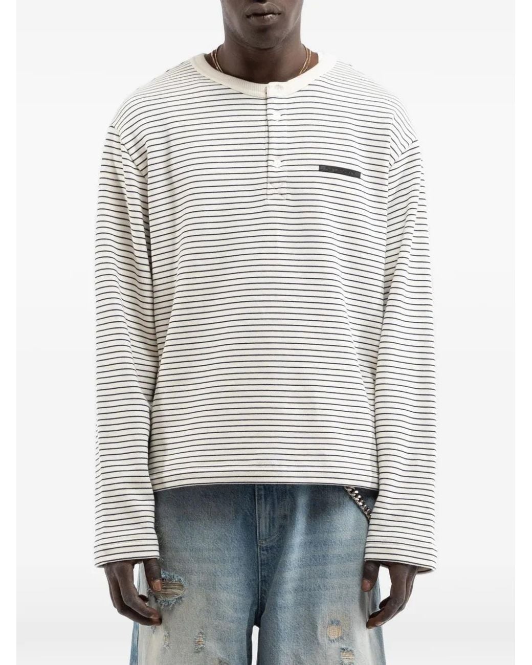 RETERNITY Gray Striped Long-Sleeve Henley Shirt for men
