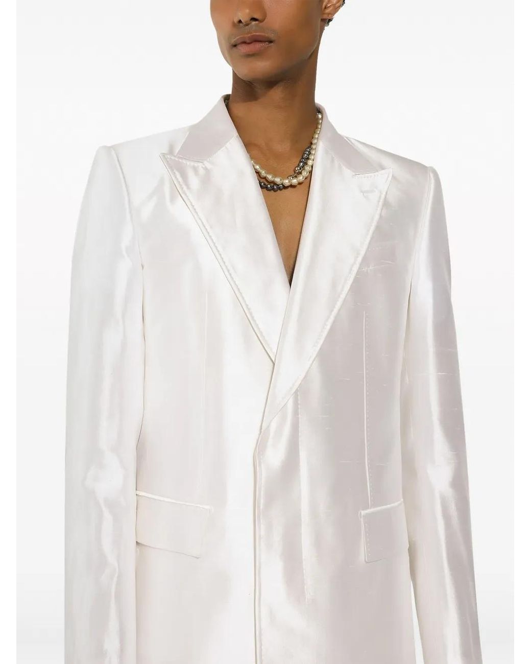 Dolce & Gabbana White Single-Breasted Silk Blazer for men