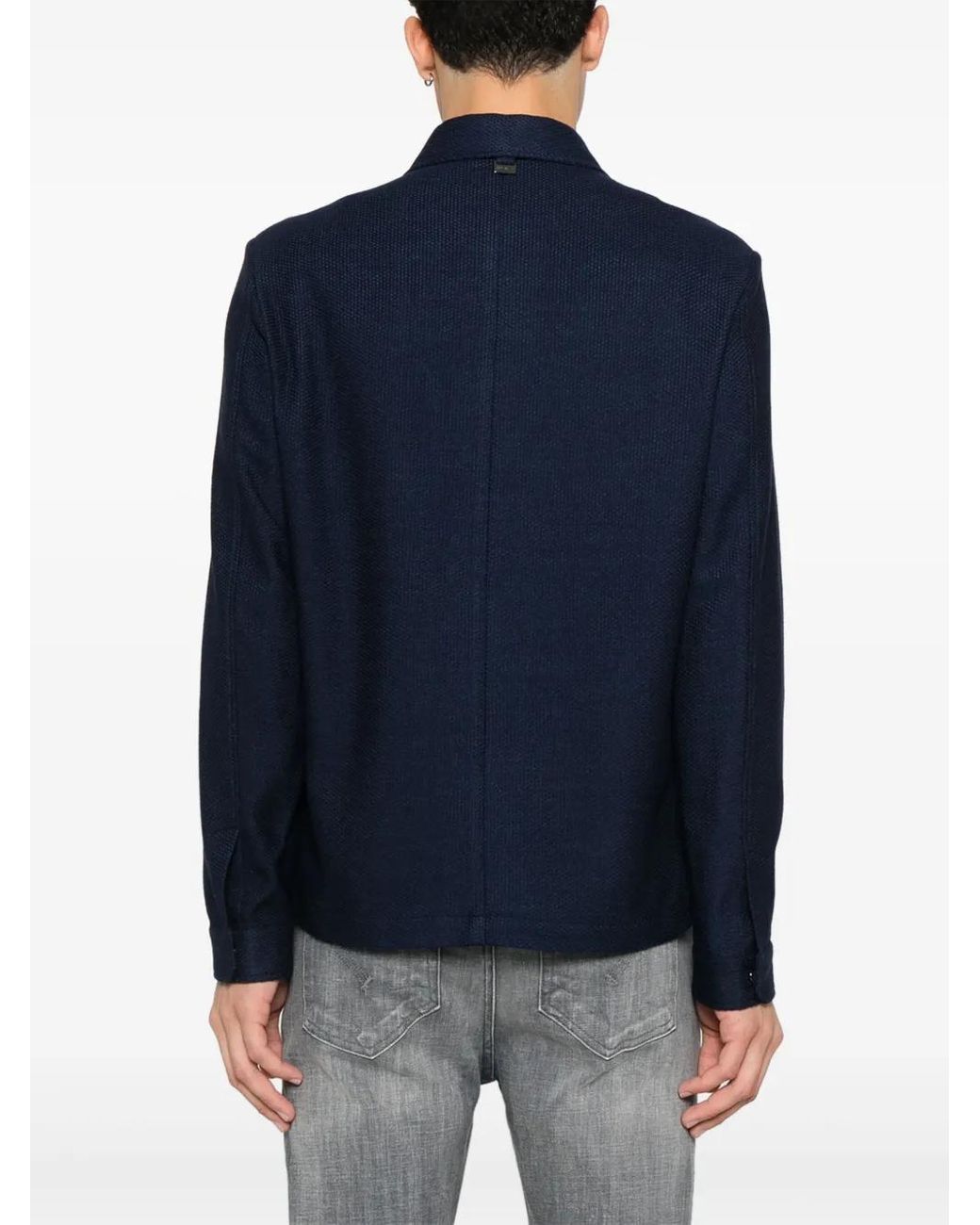 Corneliani Blue Textured Shirt Jacket for men