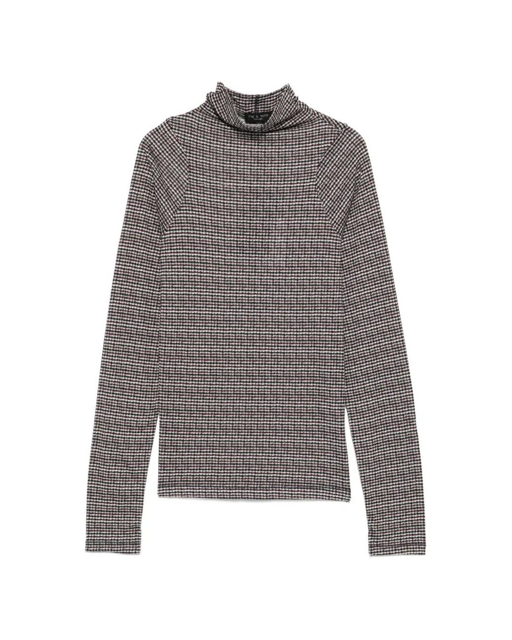 Rag & Bone Gray Houndstooth-Pattern Roll-Neck Top