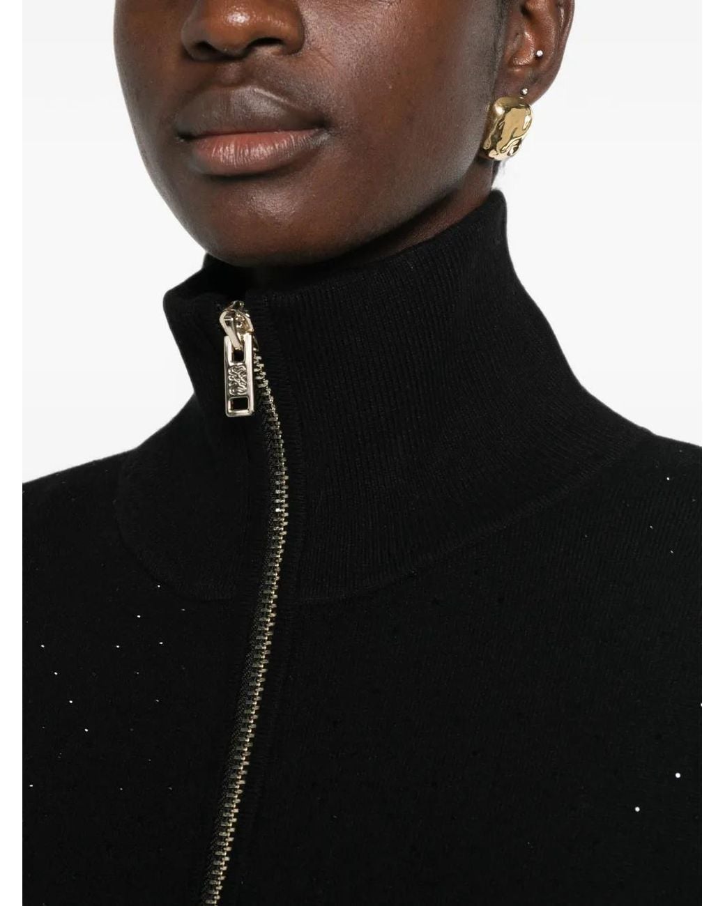 Sandro Black Rhinestone-Embellished Zip-Fastening Cardigan